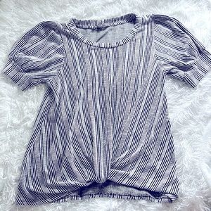 Gyft, black and white striped short sleeve shirt